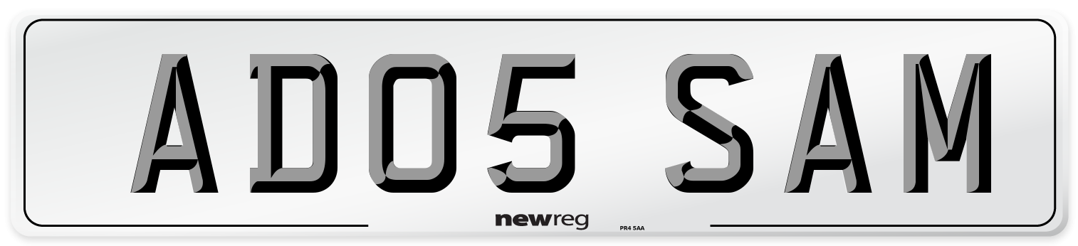 AD05 SAM Number Plate from New Reg